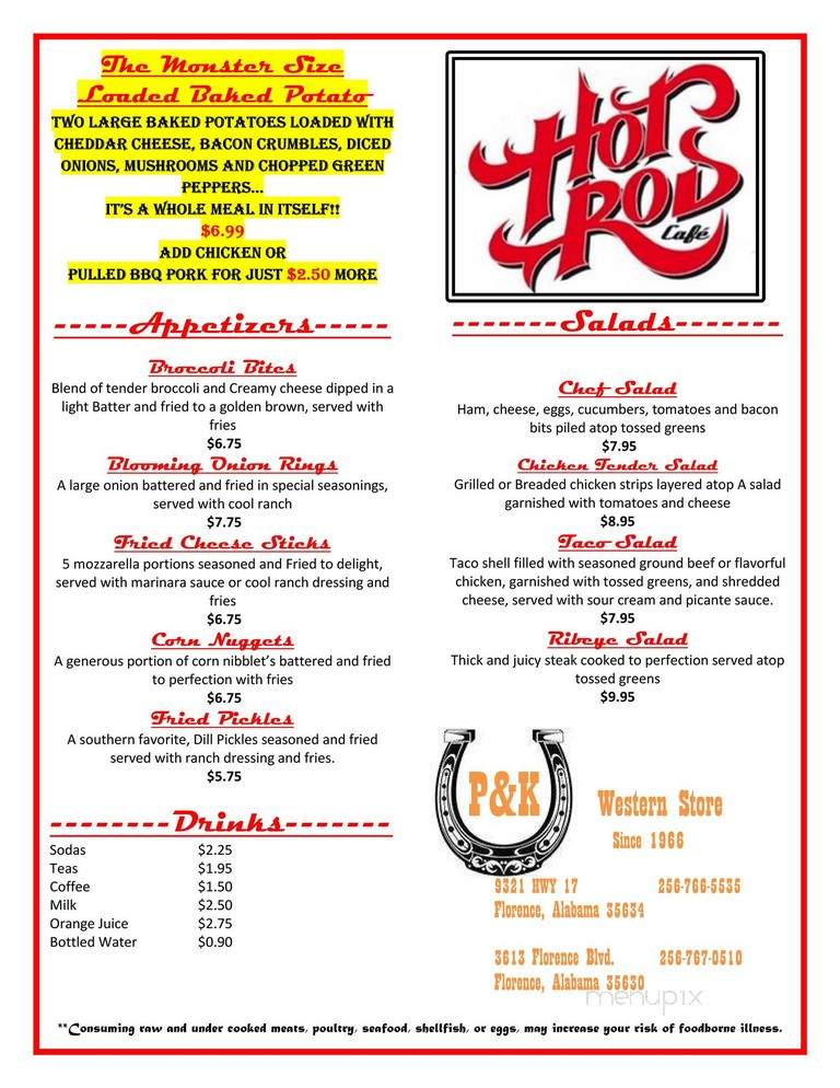 Menu of Hot Rod Cafe in Florence, AL 35630