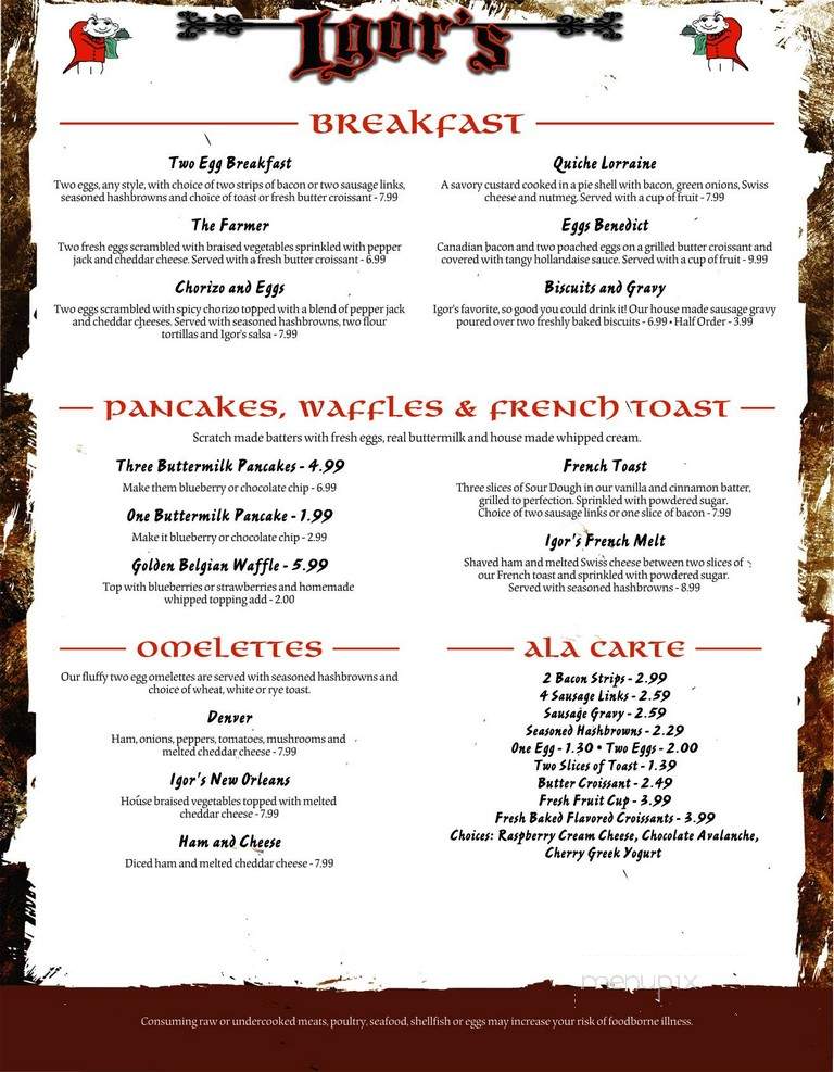 Igor's Bistro - Rock Island, IL menu_pic