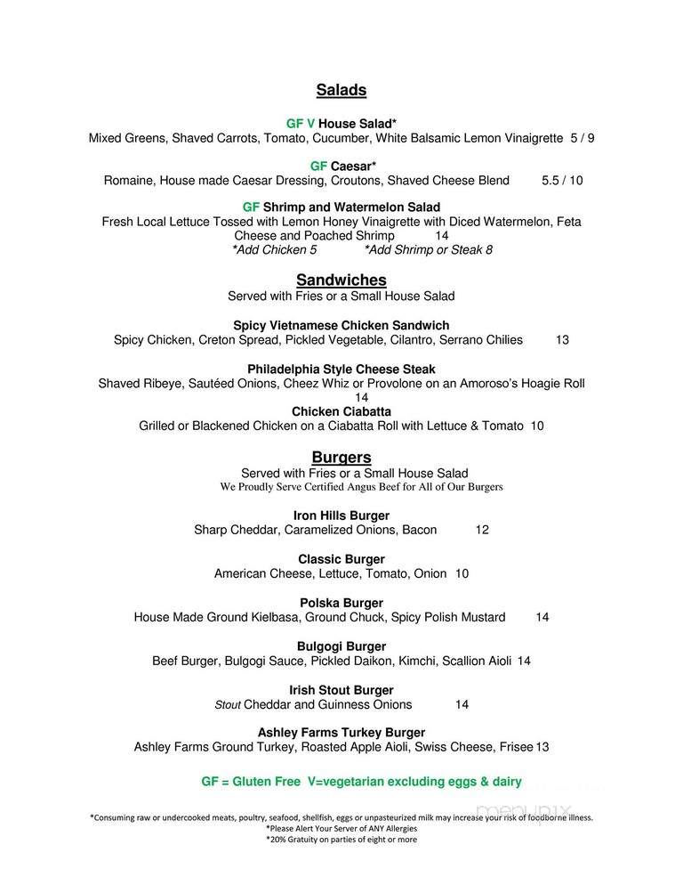 Iron Hills Tavern - Ledgewood, NJ menu_pic