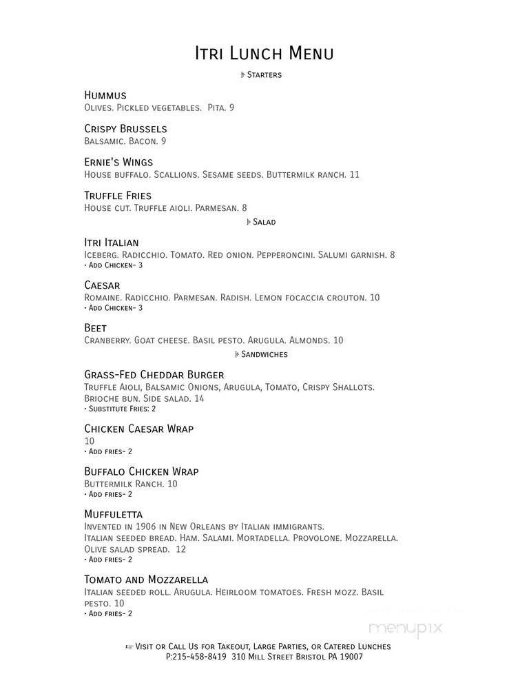 Itri Wood Fired Pizza Bar - Bristol, PA menu_pic