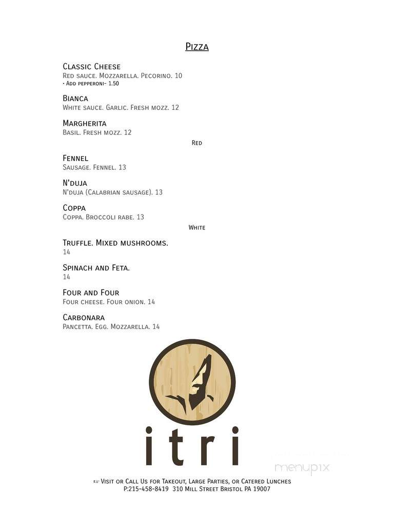 Itri Wood Fired Pizza Bar - Bristol, PA menu_pic