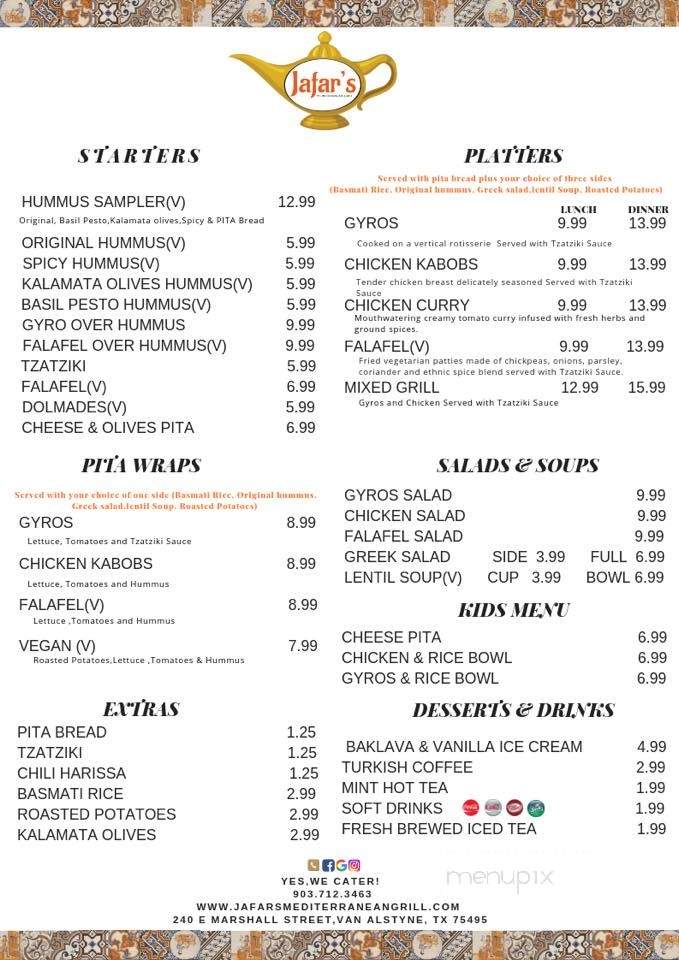 Jafar's Mediterranean Grill - Van Alstyne, TX menu_pic