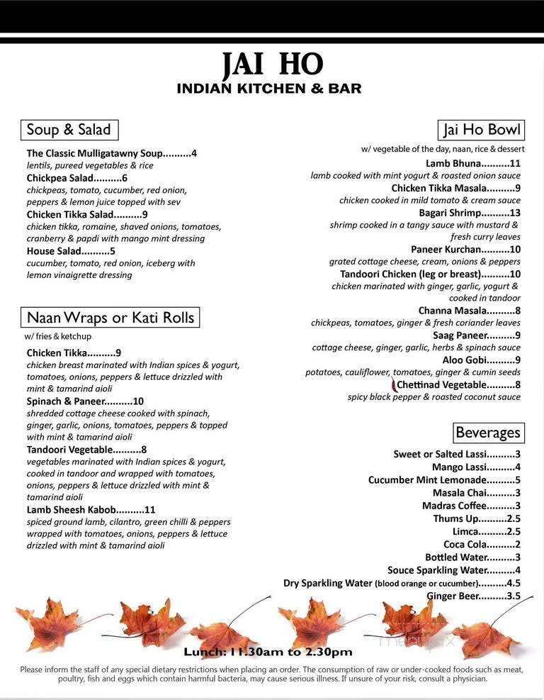 Jai Ho Indian Kitchen & Bar - Atlanta, GA menu_pic