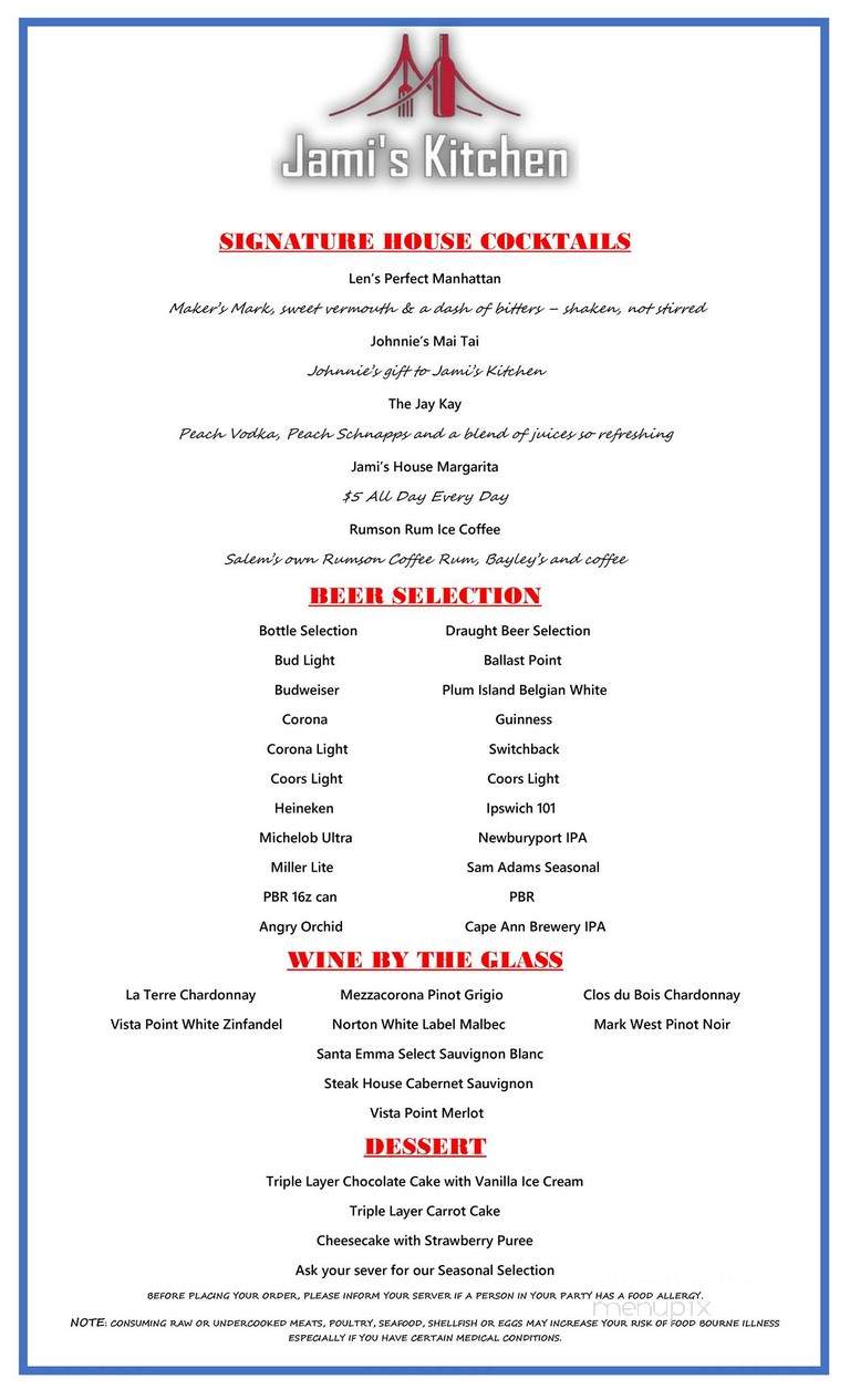 Jami's Kitchen - Salem, MA menu_pic