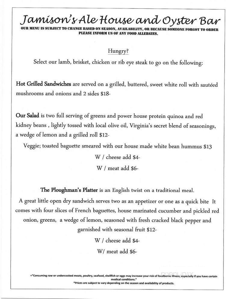 Jamison's Ale House - Amador City, CA menu_pic
