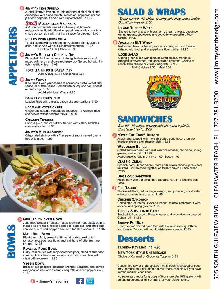Jimmy's On The Edge - Clearwater, FL menu_pic