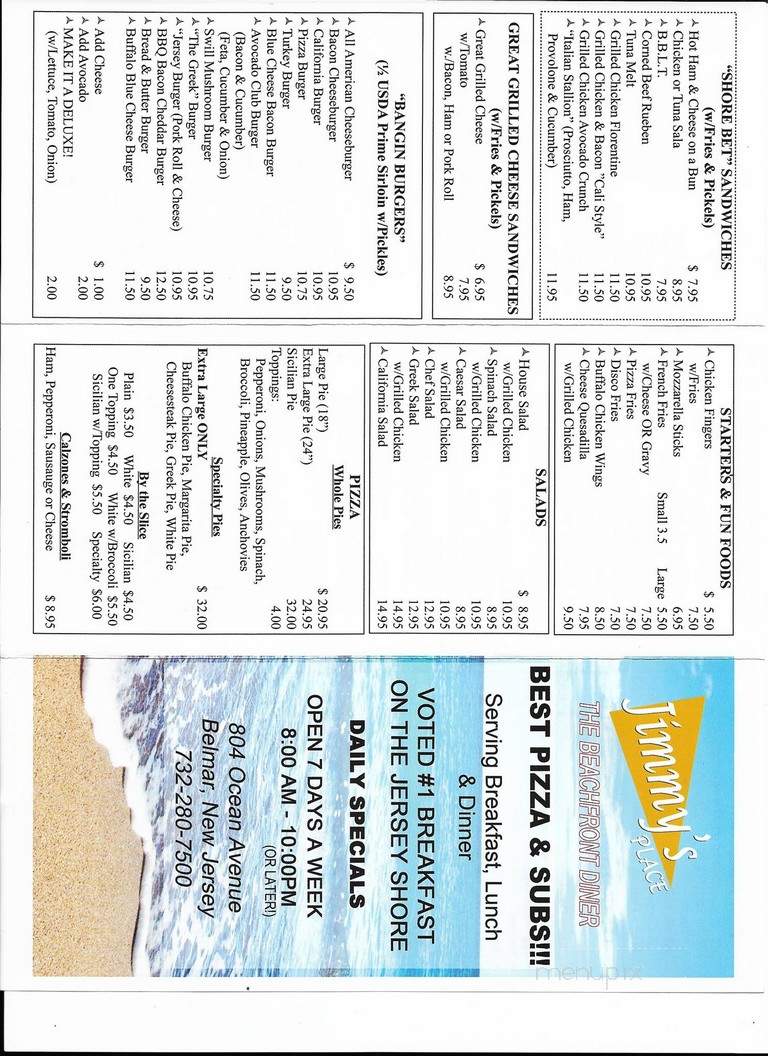 Jimmy's Place Pizza - Belmar, NJ menu_pic