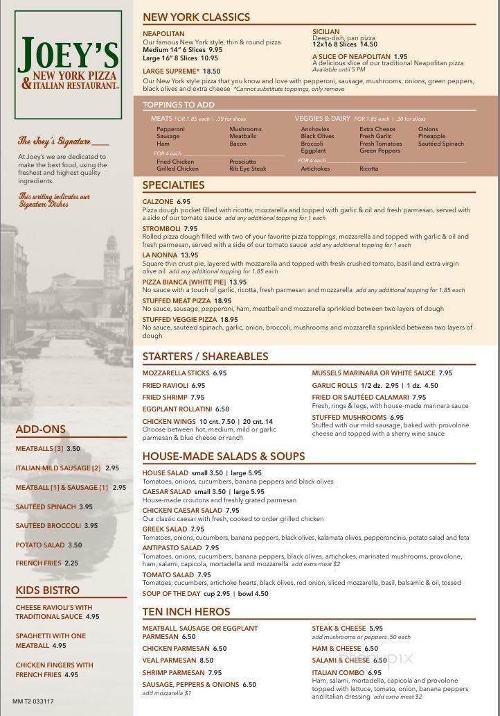 Joey's New York Pizza and Italian Restaurant - Palm Harbor, FL menu_pic