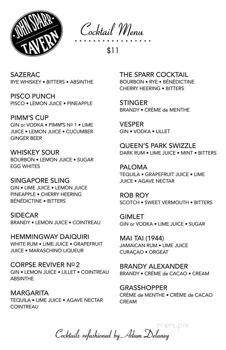 John Sparr Tavern - Glendale, CA menu_pic