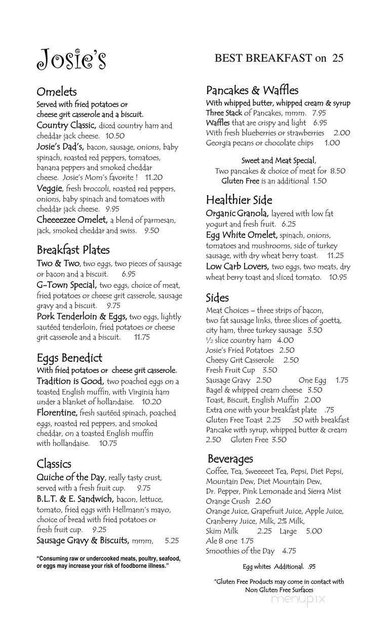Josie's - Georgetown, KY menu_pic