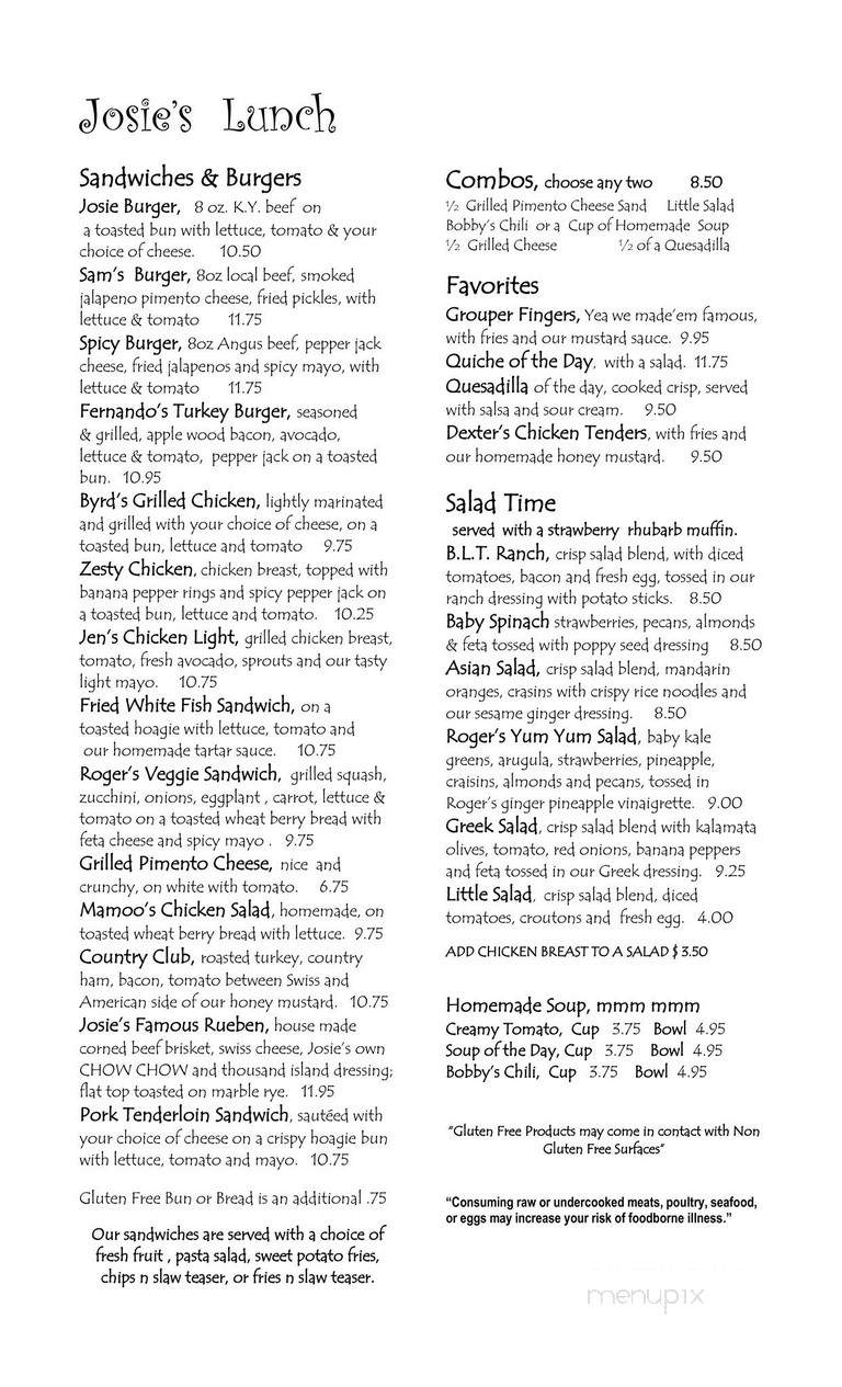 Josie's - Georgetown, KY menu_pic