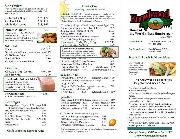 Knowlwood Cafe - Santa Ana, CA menu_pic