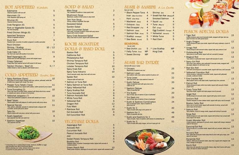 Kochi Sushi And Steakhouse - Cranston, RI menu_pic