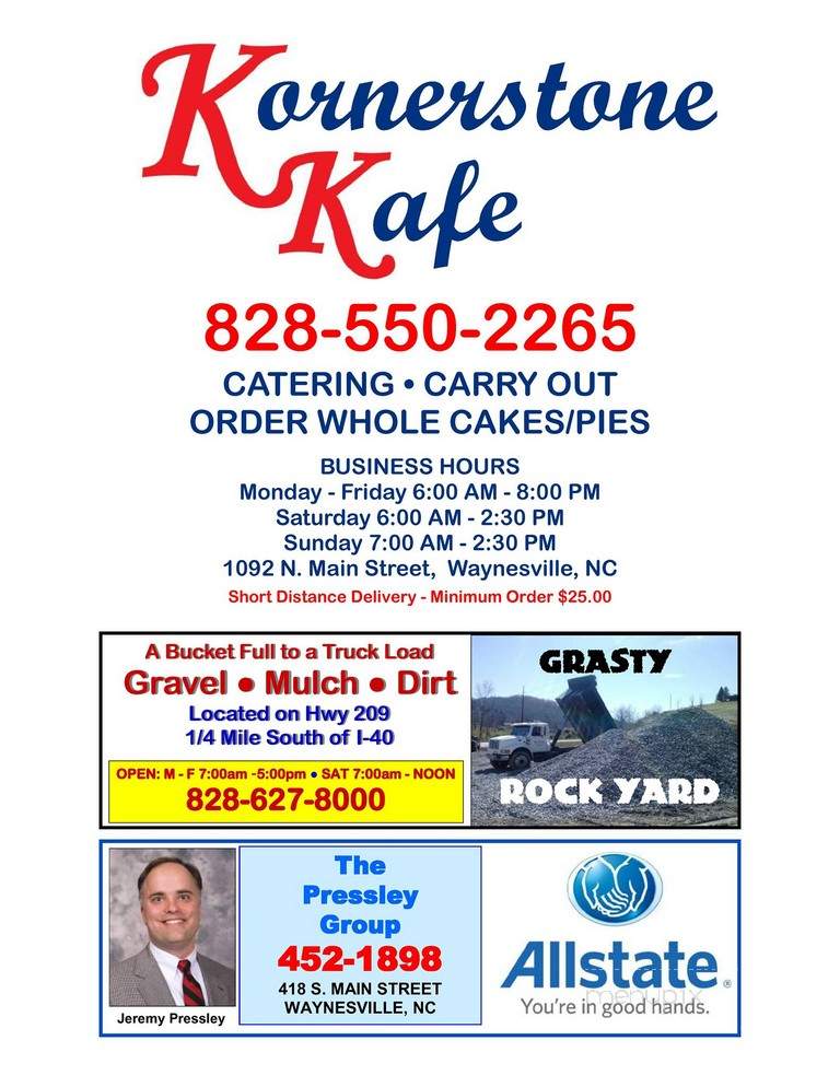 Kornerstone Kafe - Waynesville, NC menu_pic
