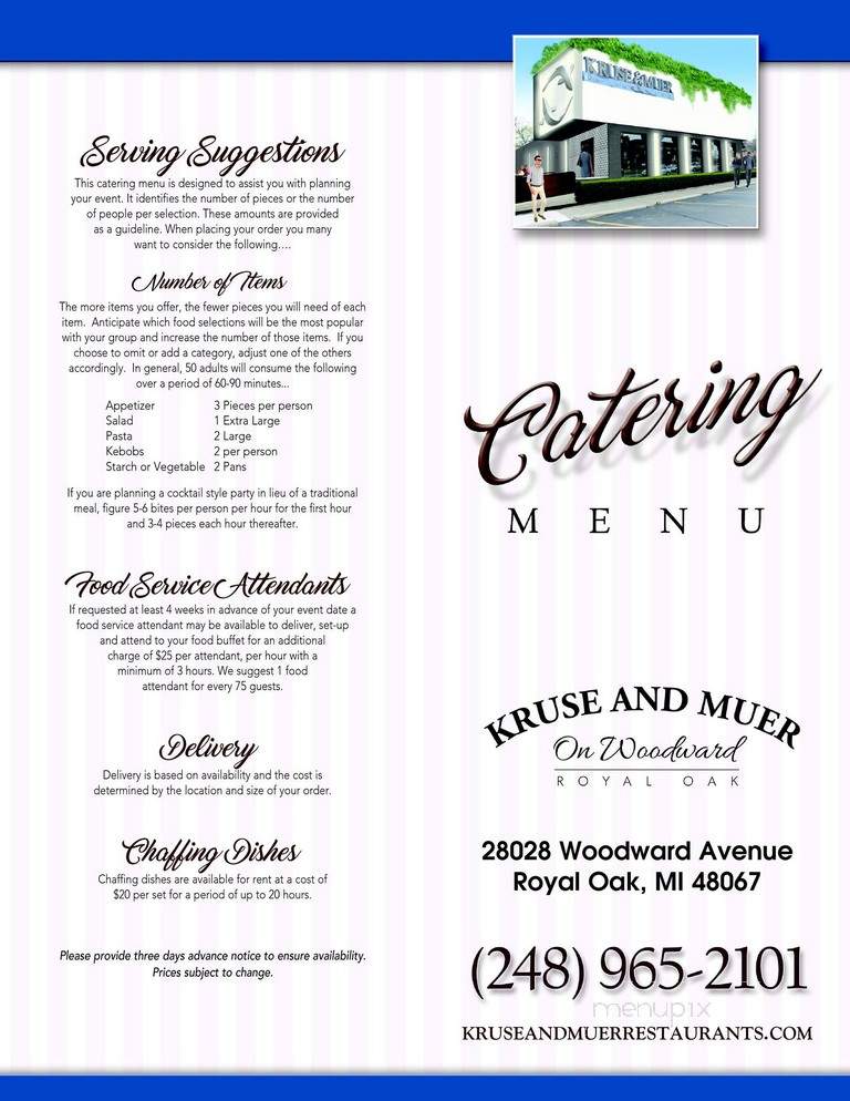 Kruse & Muer on Woodward - Royal Oak, MI menu_pic