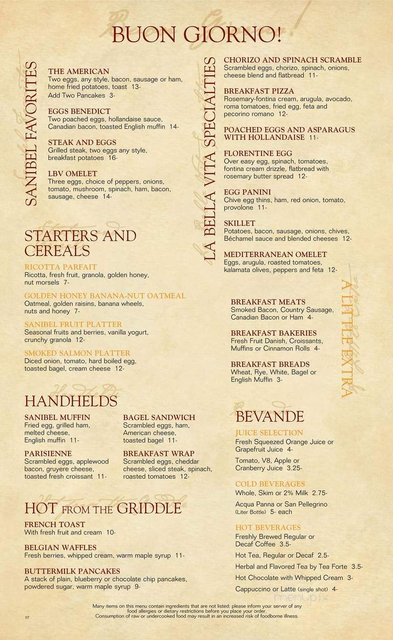 La Bella Vita Ristorante - Sanibel, FL menu_pic