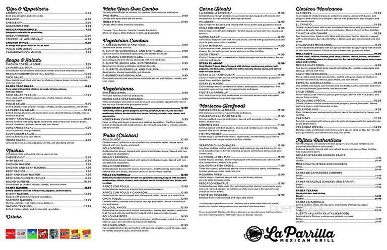 Menu of La Parrilla Mexican Grill in Hampton, VA 23666