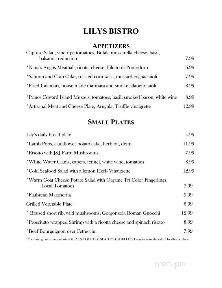 Lily's Bistro - Lake Wylie, SC menu_pic