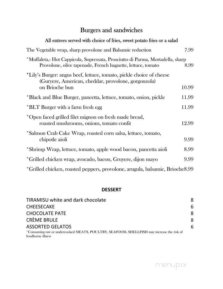 Lily's Bistro - Lake Wylie, SC menu_pic