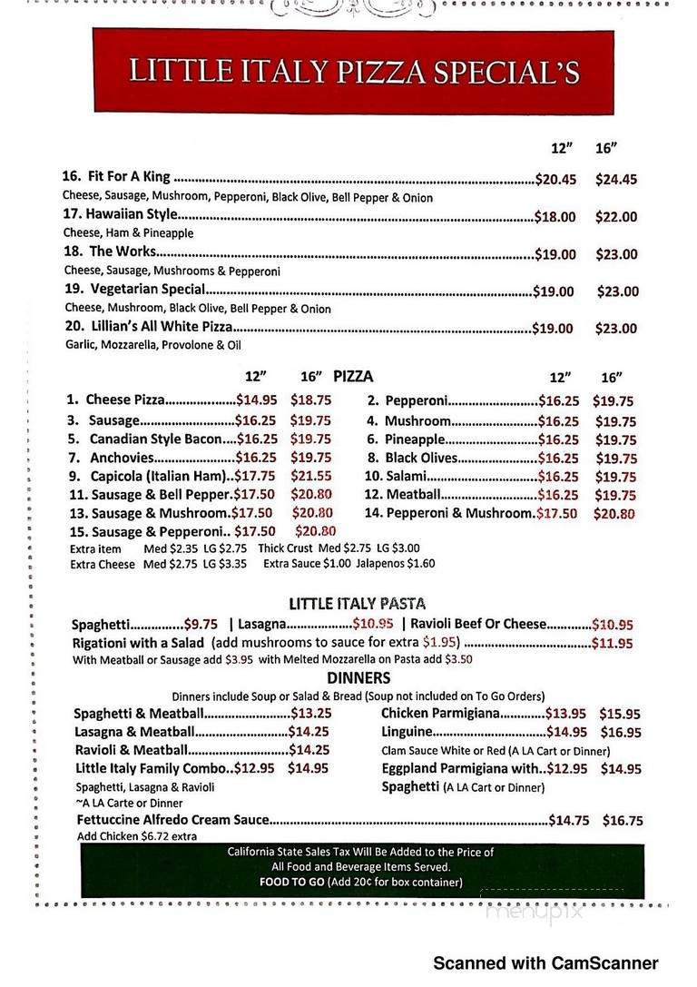 Little Italy Restaurant - Yucca Valley, CA menu_pic