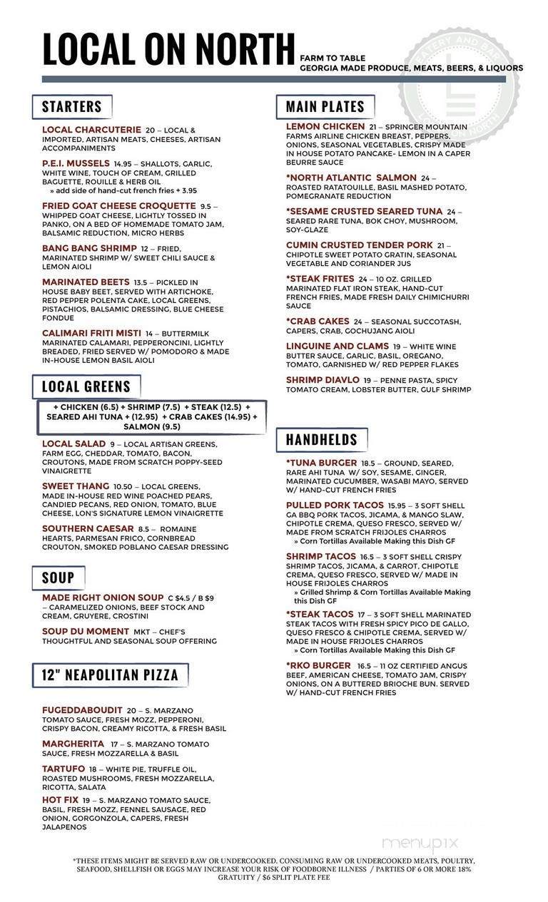 Local On North - Canton, GA menu_pic