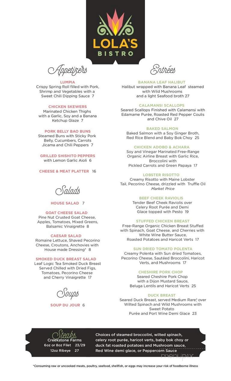 Lola's Bistro - Wichita, KS menu_pic