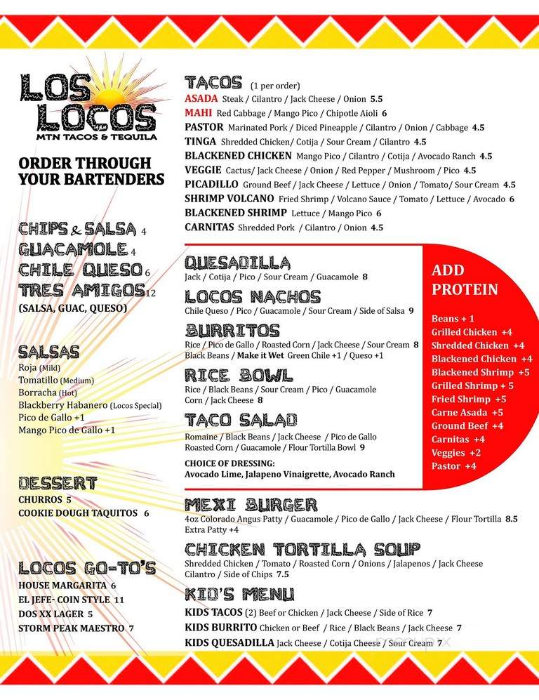 Los Locos - Steamboat Springs, CO menu_pic