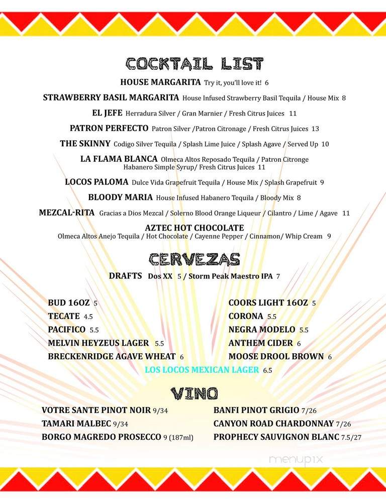 Los Locos - Steamboat Springs, CO menu_pic