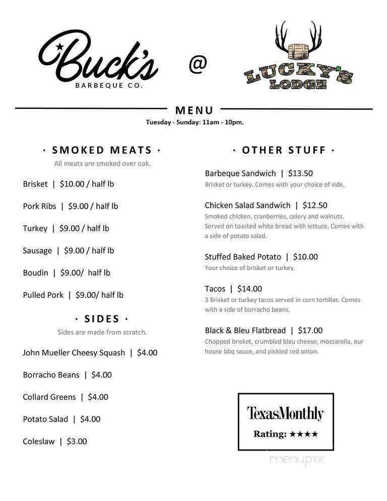 Lucky's Lodge - Houston, TX menu_pic