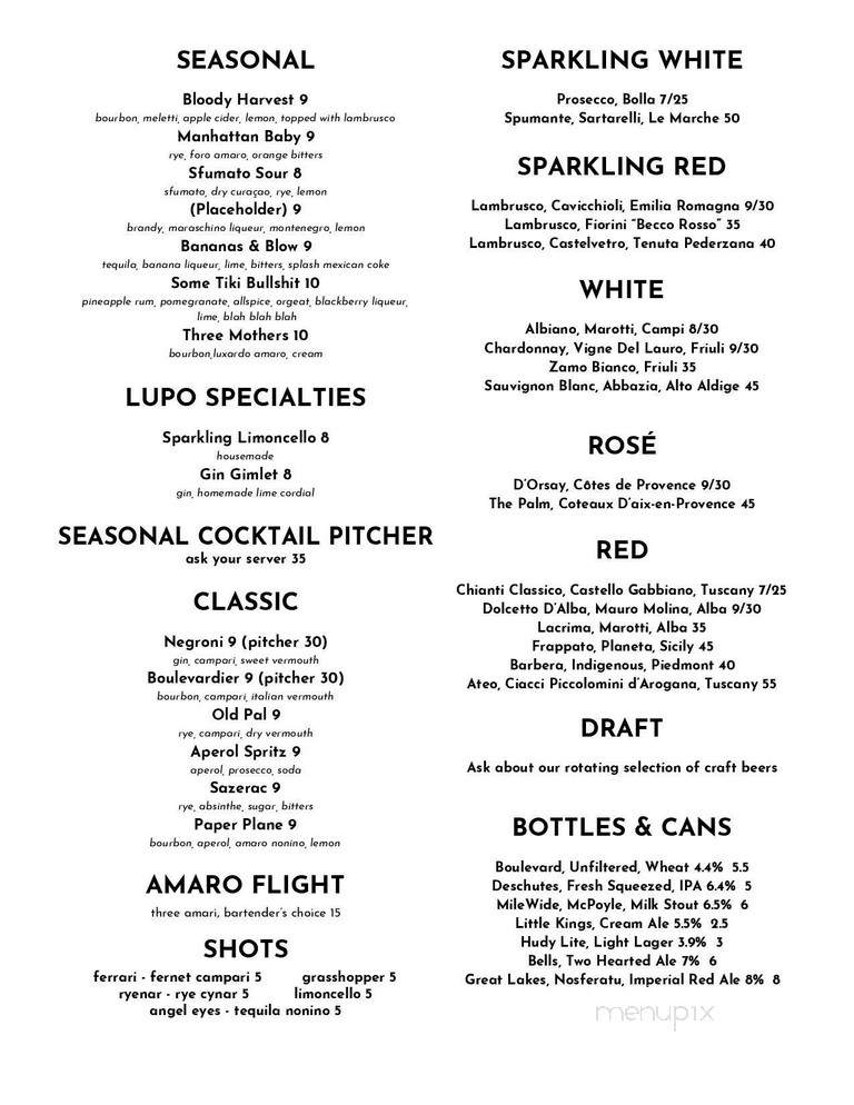 Lupo - Louisville, KY menu_pic
