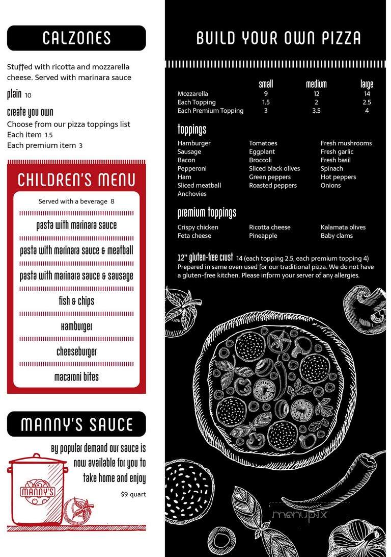 Manny's Simsbury Pizza & Family Restaurant - Simsbury, CT menu_pic