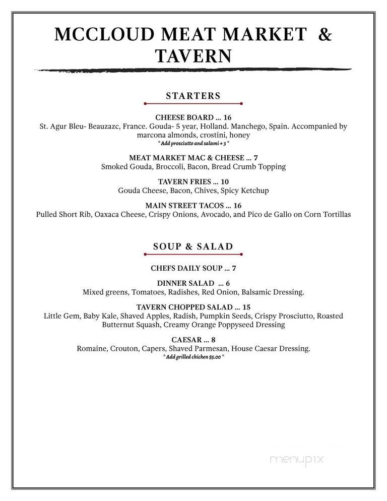 McCloud Meat Market and Tavern - McCloud, CA menu_pic