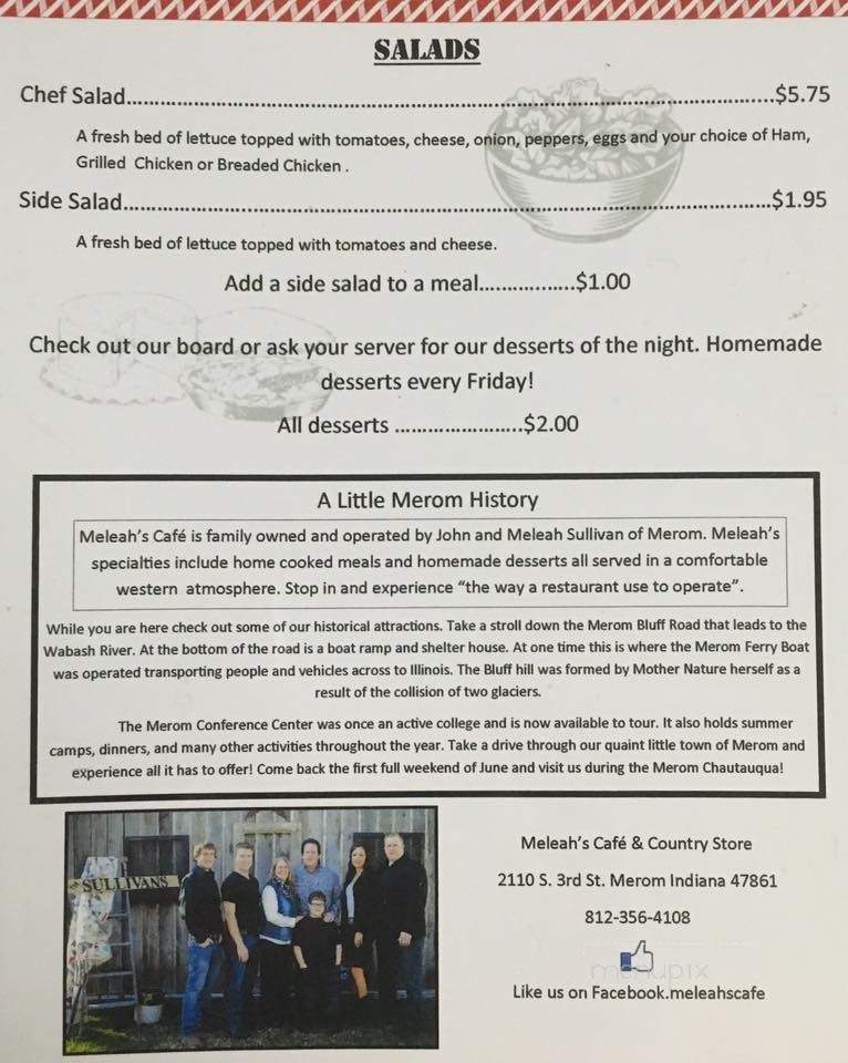 Meleah's Cafe And Country Store - Merom, IN menu_pic
