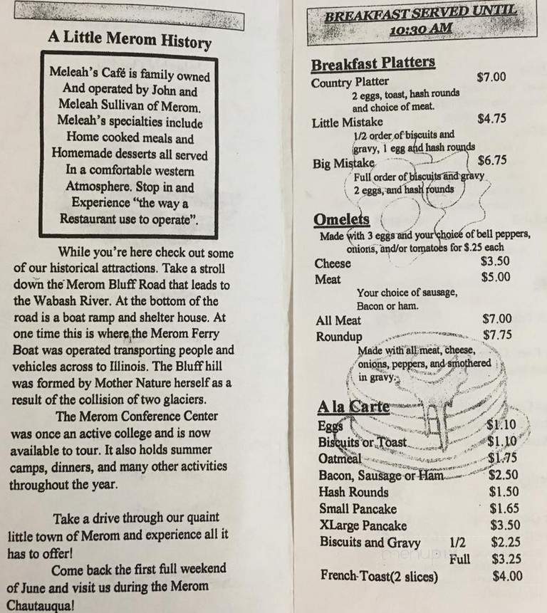 Meleah's Cafe And Country Store - Merom, IN menu_pic