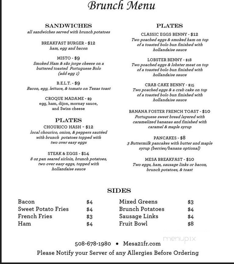 Mesa 21 - Orlando, FL menu_pic