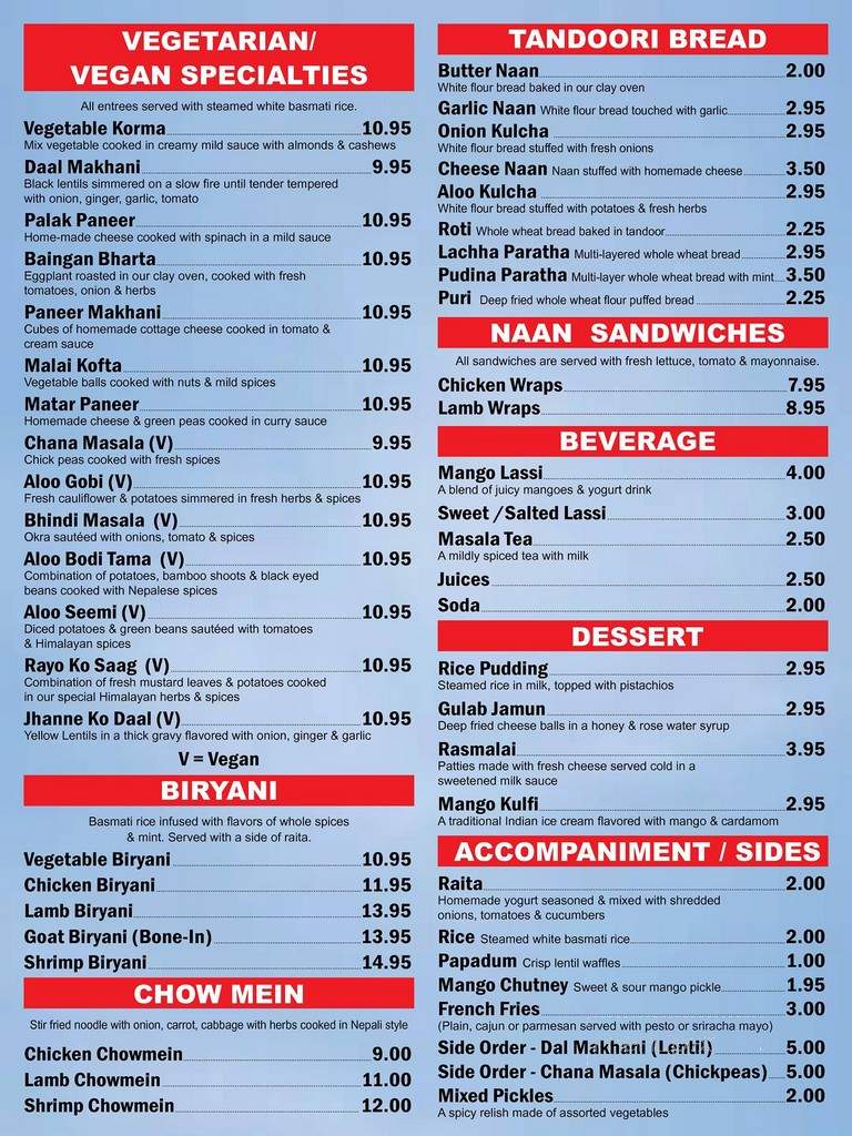 Methi Indian and Nepalese Cuisine - Silver Spring, MD menu_pic