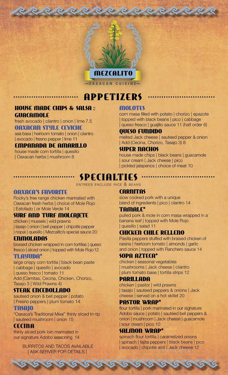 Mezcalito Oaxacan Cuisine - Rocklin, CA menu_pic