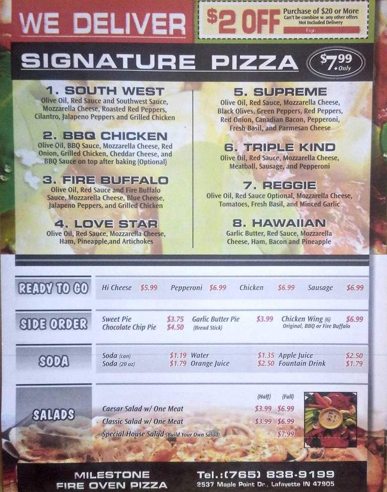 Milestone Fire Oven Pizza - Lafayette, IN menu_pic