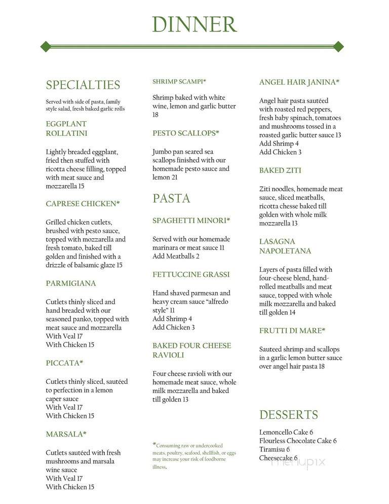 Minori's Italian Ristorante - Forsyth, GA menu_pic