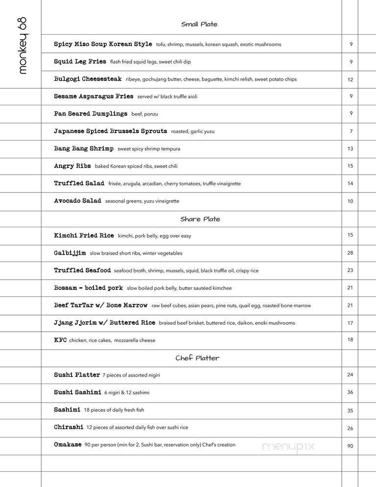 Monkey 68 - Roswell, GA menu_pic
