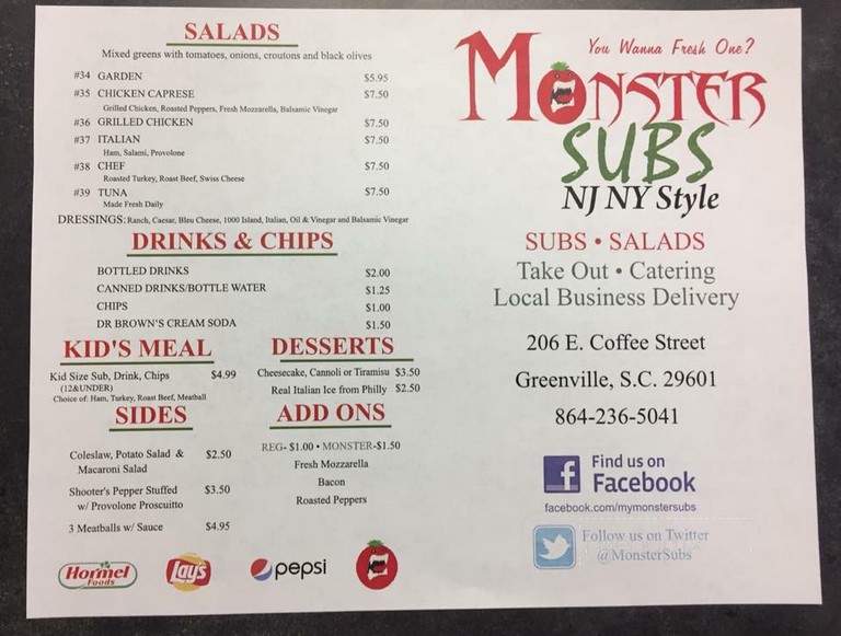 Monster Subs - Greenville, SC menu_pic