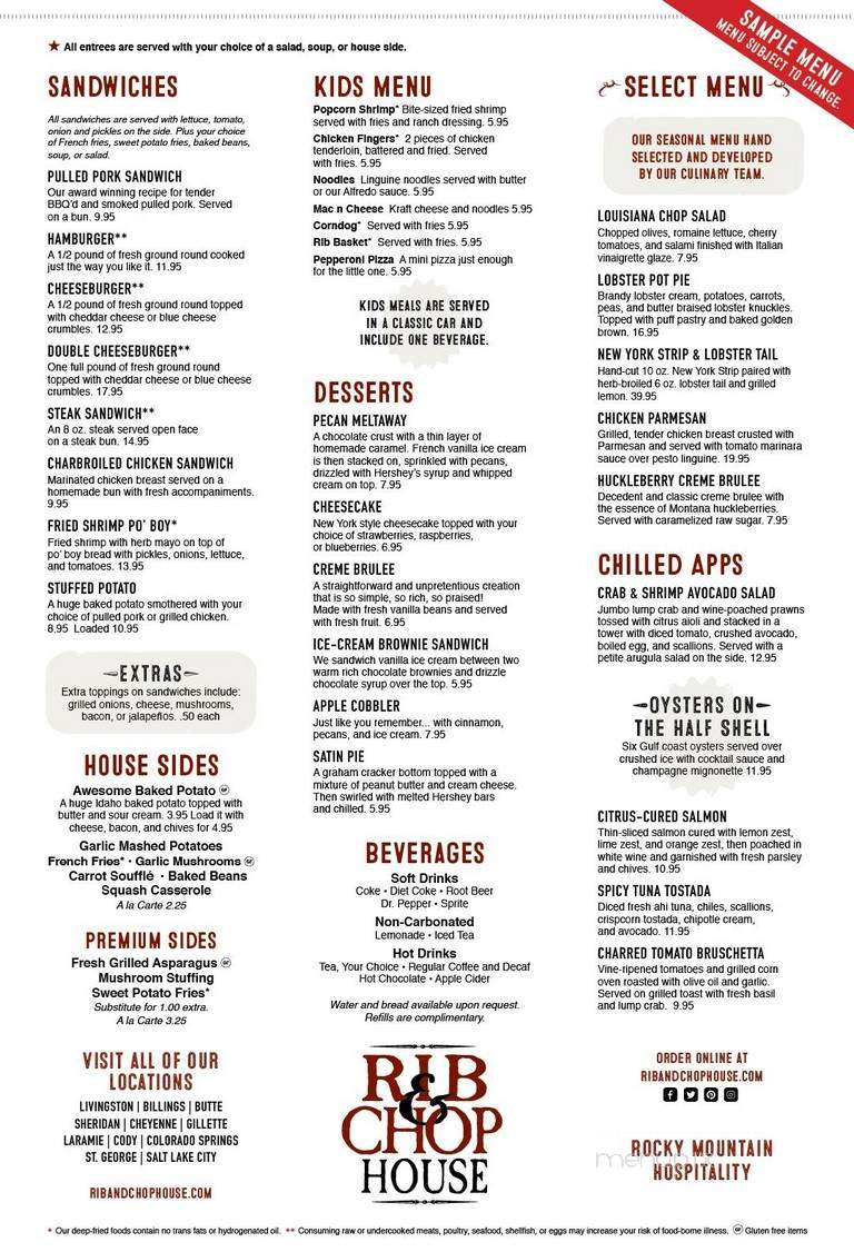 Montana's Rib and Chop House - Butte, MT menu_pic