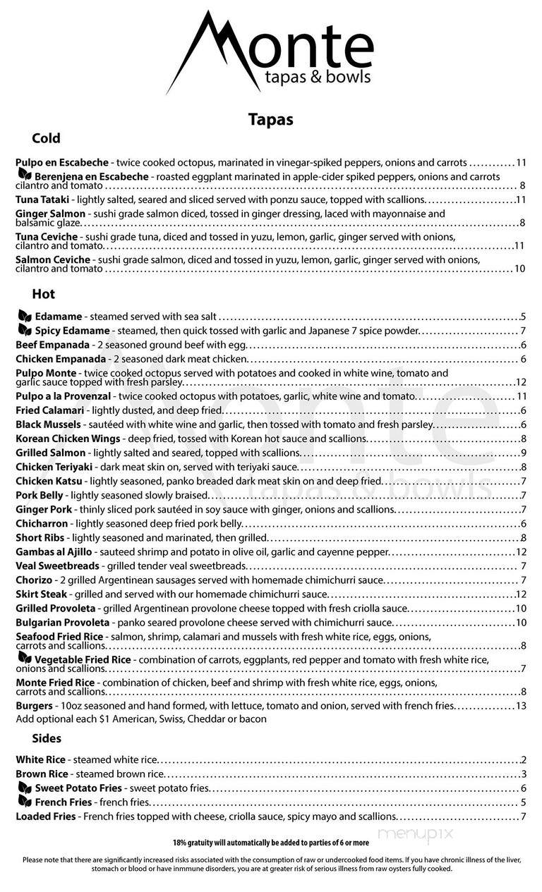 Monte Tapas & Bowls - Miami, FL menu_pic