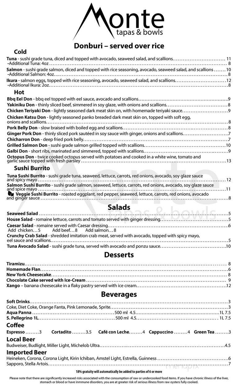 Monte Tapas & Bowls - Miami, FL menu_pic