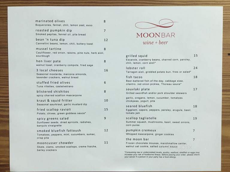Moon Bar - Boston, MA menu_pic