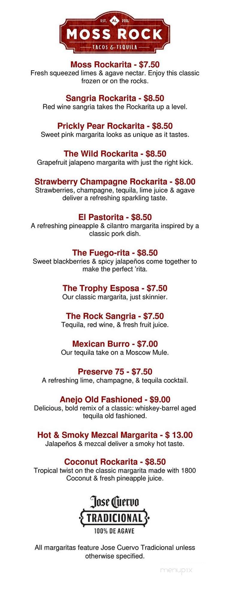 Moss Rock Tacos & Tequila - Hoover, AL menu_pic