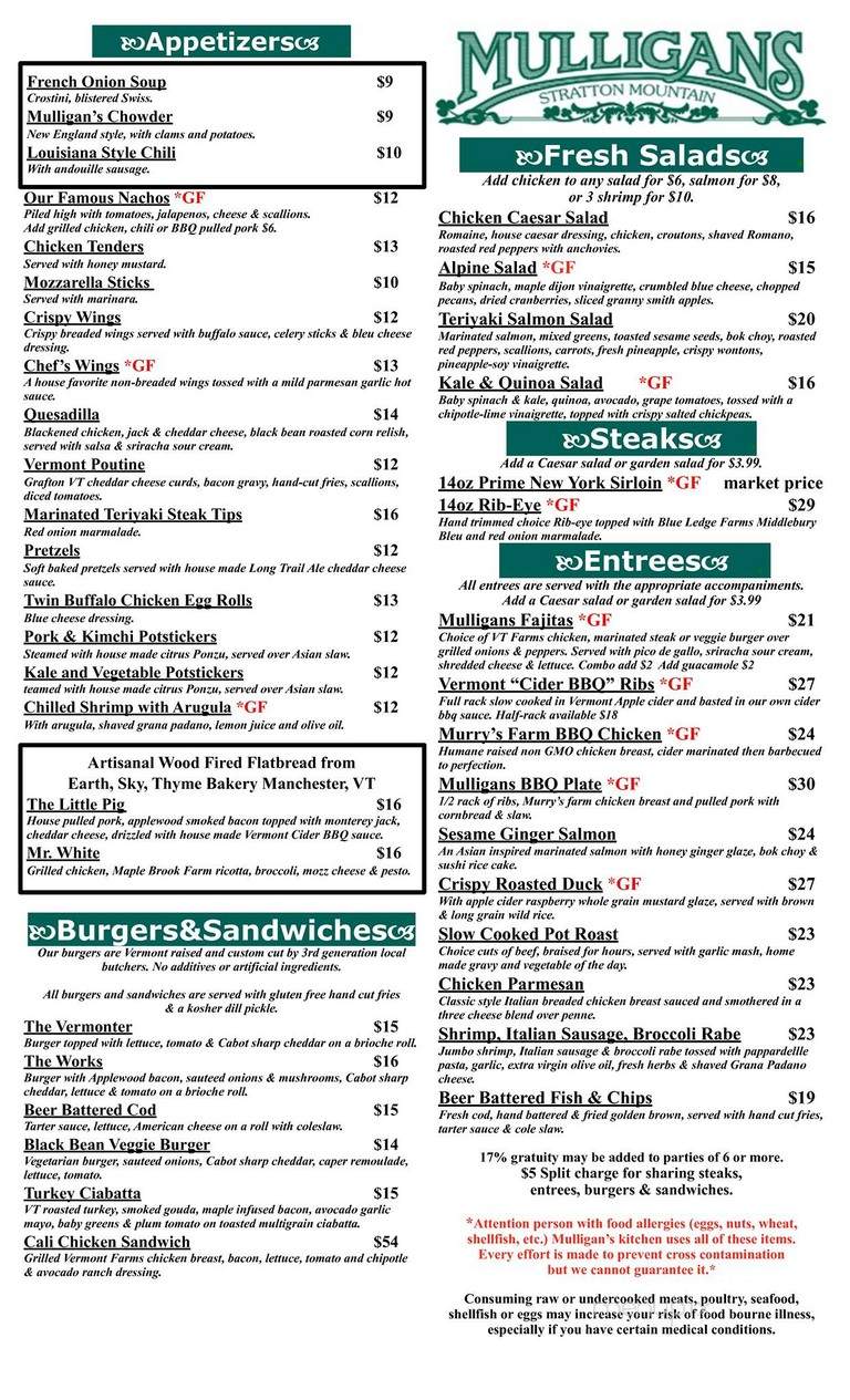 Mulligan's - Stratton, VT menu_pic