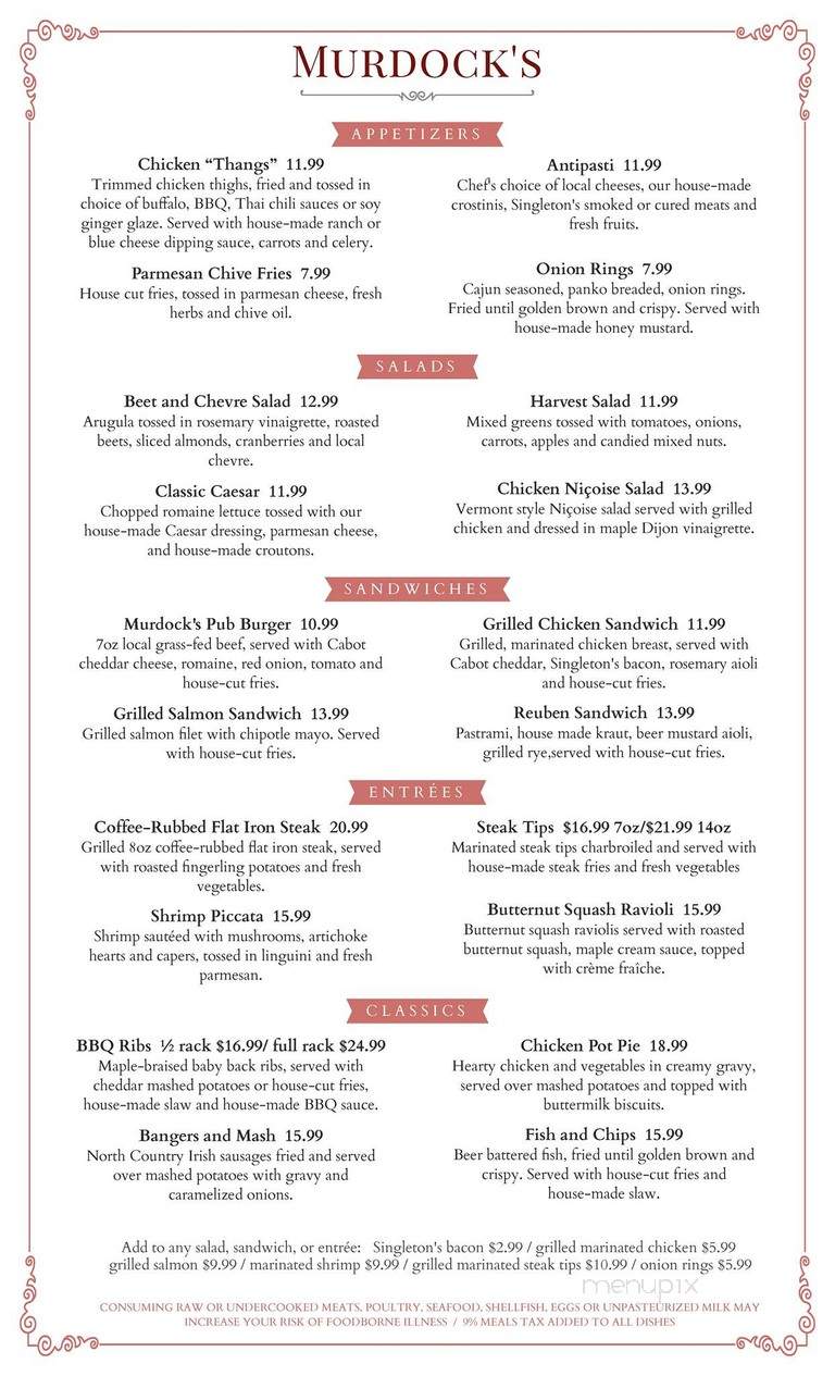 Murdock's On the Green - Cavendish, VT menu_pic