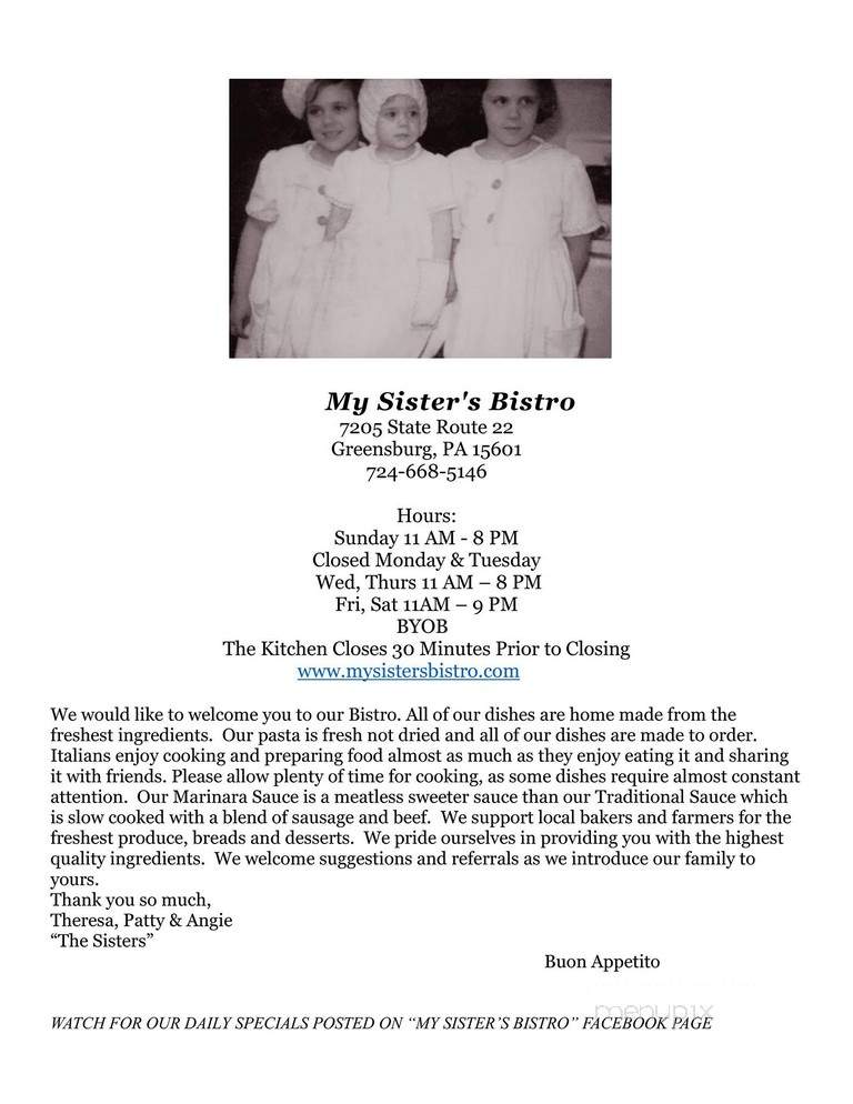My Sister's Bistro - Greensburg, PA menu_pic