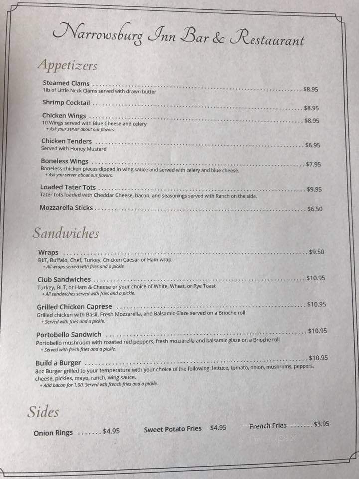 Narrowsburg Inn - Narrowsburg, NY menu_pic